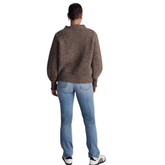 EUC Madewell Puff Sleeve Loretto Mockneck Pullover Sweater in Heather Otter - Picture 8 of 14